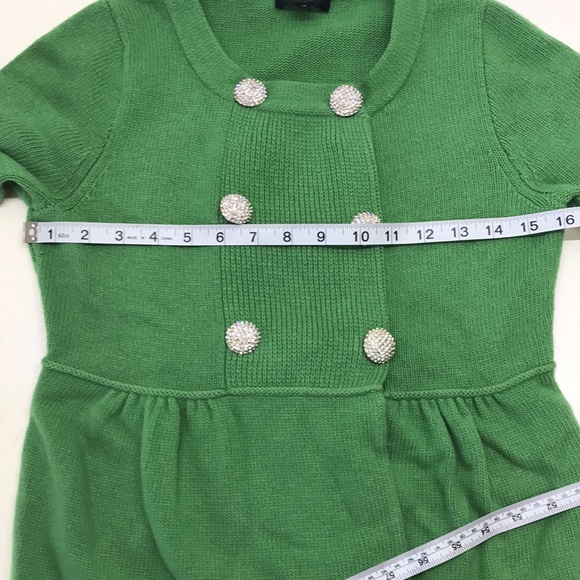 J.Crew Collection Green Cashmere-Blend Double-Breasted Sweater w/ Rhinestone But - Picture 14 of 15